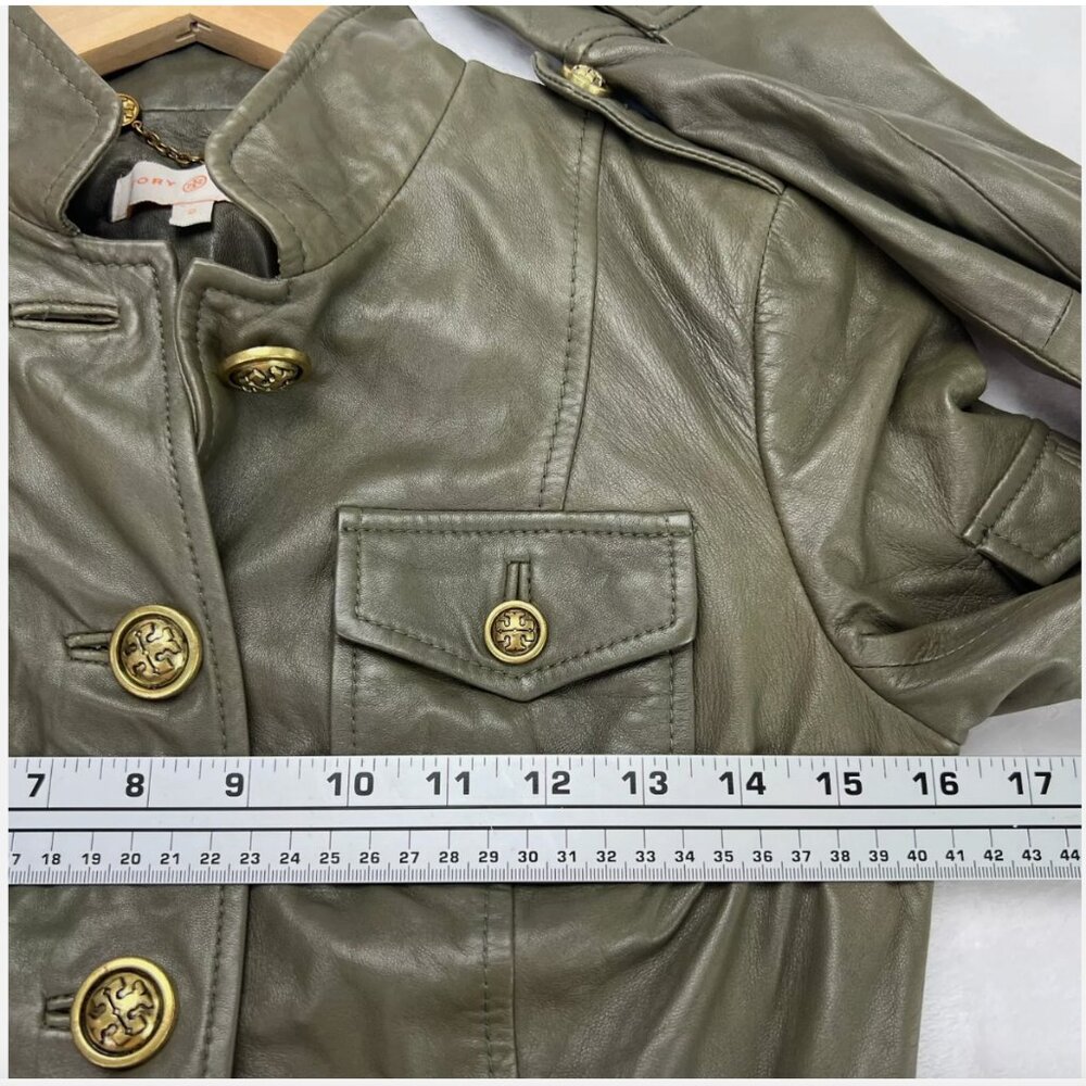 Tory Burch Sergeant Pepper Olive Green BUTTER SOFT Leather Military Jacket - Picture 11 of 16